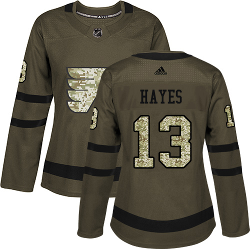 Adidas Flyers #13 Kevin Hayes Green Salute to Service Women's Stitched NHL Jersey